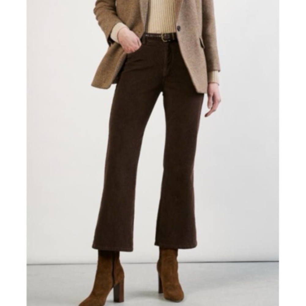 Nili Lotan Brown Espresso Corduroy Ankle Length Flare Boot Cut Pants High Rise